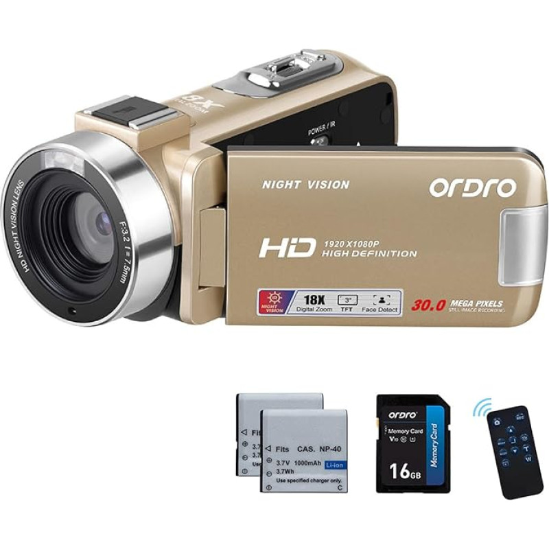 ORDRO Full HD 1080P 30MP vaizdo kamera 18x skaitmeninis priartinimas IR naktinio matymo 