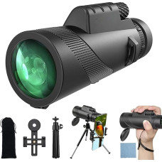 Monokulinis teleskopas, 12 x 50 monokuliaras su BAK4 prizme ir FMC objektyvu, su išmaniojo telefono laikikliu, trikojis, kompaktiškas monokuliaras koncertams, sporto renginiams, laukinei gamtai, stovyklavimui (Schwarzpro)