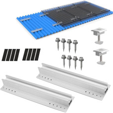 Saulės kolektorių aliuminio laikiklių montavimo sistema Trapecinis lakštas PV montavimo bėgis 30 cm Saulės kolektorių montavimo bėgis (2x bėgis + 2x centrinis spaustukas)