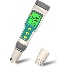 pH Meter Water, pH/TDS/EC/Salinity/Thermometer 5 in 1 with LCD Display, PPM Meter Water High Sensitivity for Drinking Water, Hot Tubs, Spas, Aquarium, Hydroponics