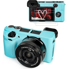 TYUANDOUER A6400 A6300 A6100 Kameratasche & LCD-Displayschutz-Zubehör-Set, weiche Silikonhülle für Sony Alpha A6400 A6300 A6100 Digitalkamera, Gehäuseabdeckung für A6400 A6300 A6100 mit Griff, Blau