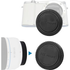 NX fotoaparato korpuso ir galinio objektyvo dangteliai, suderinami su NX montavimo beveidrodžiais fotoaparatais su keičiamais objektyvais, tokiais kaip NX1, NX5, NX10, NX11, NX20, NX30, NX100, NX200 ir 45 mm F1.8 2D/3D, 12-24 m