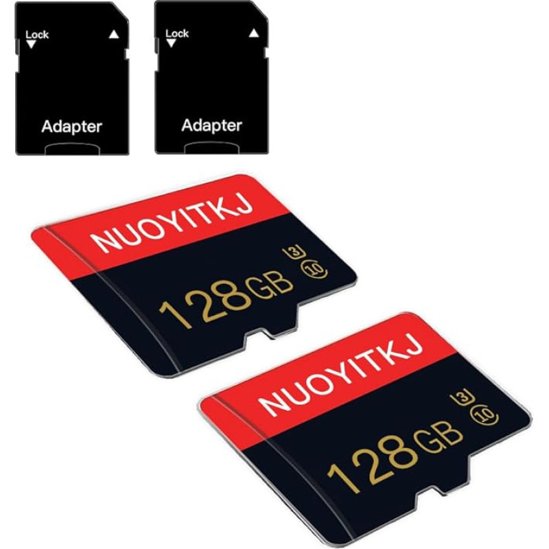 2 pakuotės 128 GB atminties kortelė 10 klasės atminties kortelė su adapteriu, skirta planšetiniams kompiuteriams, fotoaparatams, dronams