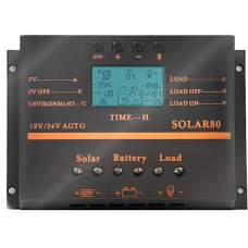 SolaMr 80A Solar Charge Controller 12V/24V Automatic Detection of System Voltage with LCD Display and USB Port - 80A