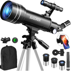 Telescope for Children Adults Beginners, 70 mm Aperture 500 mm AZ Refractor Portable Astronomical Telescope for Children Beginners with Tripod, Moon Filter, Phone Adapter, Portable Backpack