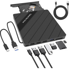 XMSJSIY External CD/DVD Drive for Laptop USB 3.0 Type-C Portable CD/DVD ROM +/-RW Drive Burner Player Disk Duplicator with USB 3.0/Type-C/SD/TF Card Ports 8 in 1 for Desktop PC Mac
