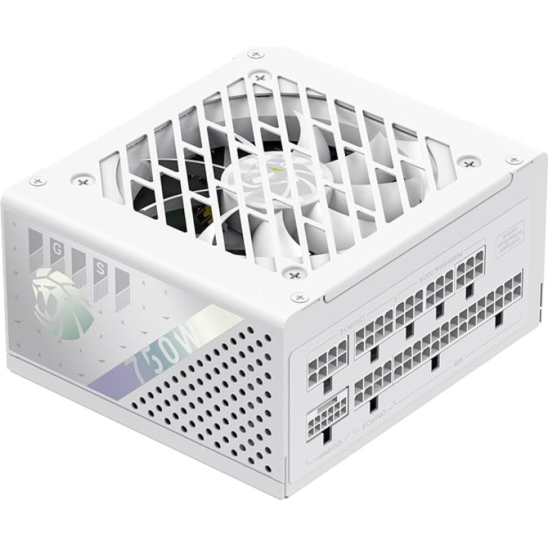 GAMEMAX GS-750G SFX kompiuterio maitinimo šaltinis 750 W, visiškai modulinis, 80 Plus Gold, aukštos kokybės japoniški kondensatoriai, FDB ventiliatorius, APFC+LLC+DC-DC, 9 apsaugos funkcijos, baltos spalvos