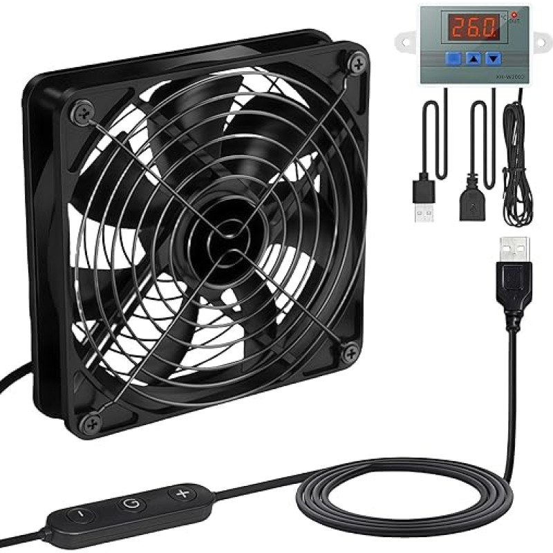 USB 120 mm ventiliatorius su skaitmeniniu temperatūros valdymu: WIYETY 5V kompiuterio aušinimo ventiliatorius 10 reguliuojamų greičių, skirtas PS5 nešiojamajam kompiuteriui, TV dėžutei, namų kinui, AV spintai, maršrutizatoriui.