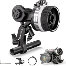 NEEWER mini sekimo fokusavimo sistema su A/B stabdžiais, objektyvo žvaigždute, 15 mm strypu ir strypo spaustuku, skirta kino kameroms, DSLR / veidrodiniams fotoaparatams, suderinama su objektyvo skersmeniu iki 114 mm, PG001 (sidabrinė)