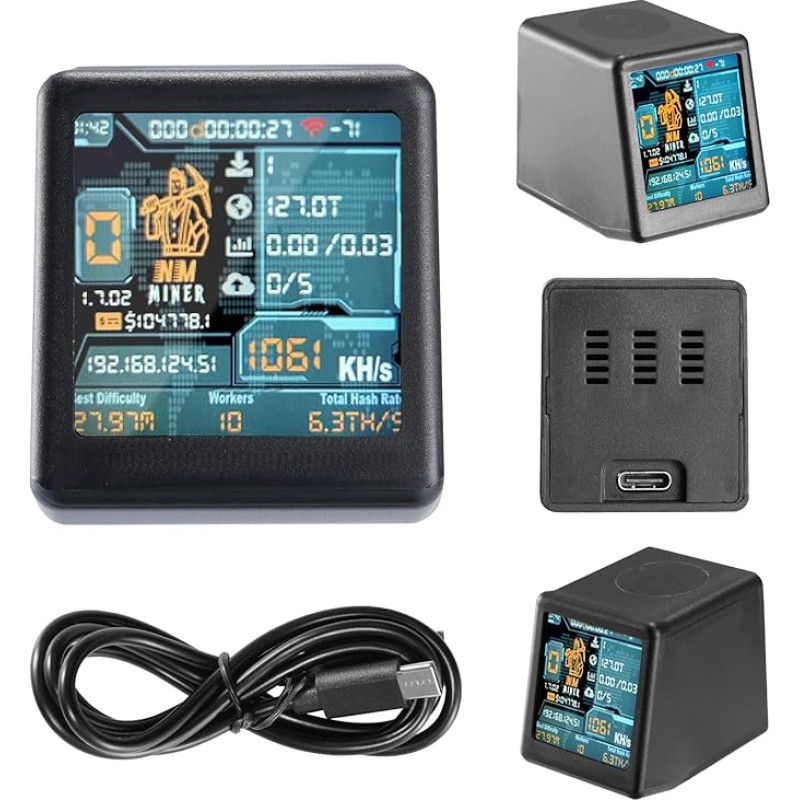 Nerdminer V2 Bitcoin Miner, 1060 KH/s Nerd Miner V2 Intelligent Display with ESP32 and Table Clock Bitcoin Miner BTC Solo Lottery Miner Bitcoin Crypto Lottery Miner suderinamas su Nerd Miner v2