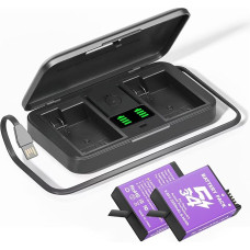 CITYORK 2250 mAh akumuliatoriaus įkroviklio rinkinys DJI Osmo Action 6 Pro/Osmo 360/Osmo Action 5/4/3 Pro sportiniam fotoaparatui, akumuliatorius ir dviejų kanalų lizdai, su LCD ekranu ir USB laidu