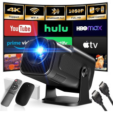 Mini Projector, 4K FHD 1920 x 1080P 180° Rotation Portable Projector, Small Video Projector Supports 2.4/5G Dual WiFi and BT 5.0, with Android and iOS Home Cinema Smart Projector, Double Control with