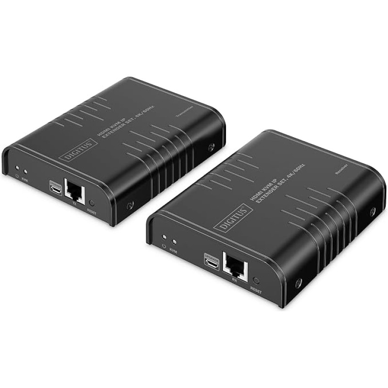 DIGITUS HDMI KVM IP ilgintuvas - UHD 4k 60Hz - 40 m atstumas - HDMI 2.0 - siųstuvas ir imtuvas - iki 253 imtuvų - 2x USB pelei ir klaviatūrai - nuo taško iki taško - CAT 6 - juodas