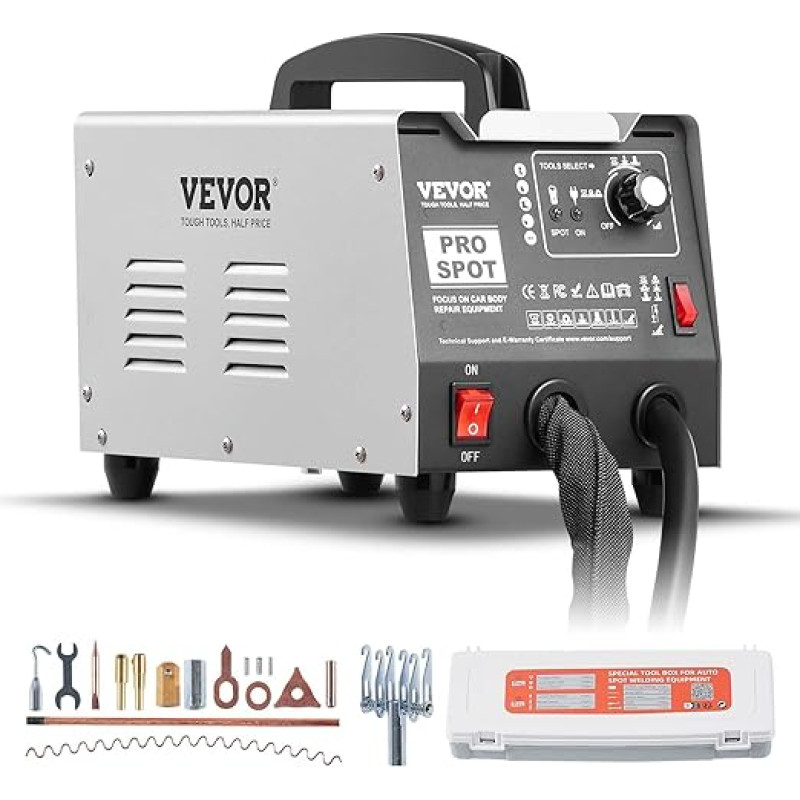 VEVOR Dent Spotter, kėbulo taškinis suvirinimo aparatas, skirtas išimti įlenkimus su 7 suvirinimo režimais ir reguliuojamu galingumu, 1,8 kW galios įlenkimų šalinimo aparatas, skirtas pašalinti įlenkimus, skirtas automobilių ir sunkvežimių įlenkimų taisym