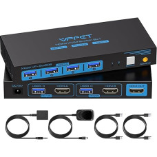 8K@60Hz USB 3.0 KVM jungiklis HDMI 2 prievadų 4K@120Hz KVM jungiklis 2 kompiuteriams, skirtas dalytis 1 monitoriumi, klaviatūros ir pelės rinkiniu, žiniatinklio prieiga ir kietuoju disku Laidinis valdiklis ir 12V/1A