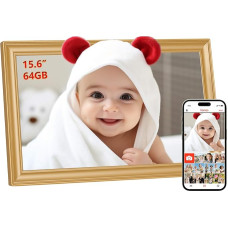 FRAMEO 15,6 colių skaitmeninis nuotraukų rėmelis, 64 GB auksinis - FHD 1920 x 1080P IPS jutiklinio ekrano skaitmeninis nuotraukų rėmelis, automatiškai besisukantis elektroninis nuotraukų rėmelis, iškart dalijamasi nuotraukomis / vaizdo įrašais
