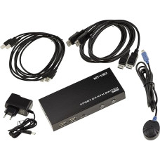 KALEA-INFORMATIQUE Automatinis KVM jungiklis 2 kompiuteriams su DISPLAYPORT 4K 60Hz monitoriumi, USB klaviatūra ir pele, nuotolinio valdymo pultu, maitinimo šaltiniu ir kabeliais - ULTRA HD 4K 60Hz