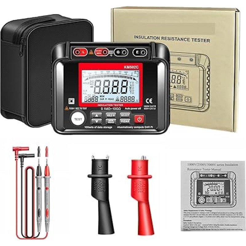Kapazitätsmesser, Isolationswiderstandsmessgerät Ohm AC/DC-Spannung Erdung Hochspannung Digitales Megohmmeter Elektrikerwerkzeug(KM502C)