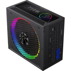 GAMEMAX RGB 750G kompiuterio maitinimo blokas 750W, 80 Plus Gold, LLC + DC-DC, ARGB Sync, japoniški kondensatoriai, 140 mm ARGB FDB ventiliatorius, 9 apsaugos funkcijos, juodos spalvos