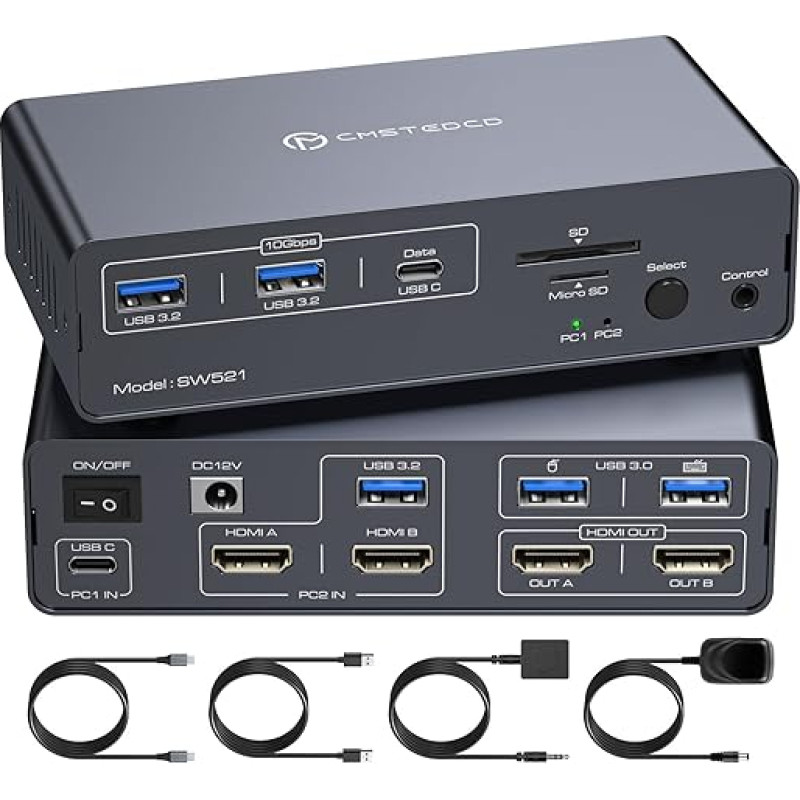 HDMI KVM jungiklis 2 kompiuteriai 2 monitoriai 4K60Hz USB C dokinė stotis 2 HDMI KVM jungikliai EDID Dviejų monitorių jungikliai nešiojamiesiems kompiuteriams ir staliniams kompiuteriams Dalintis 13-in-1 dokine stotimi