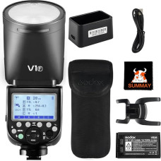 GODOX V1-F TTL apvali fotoaparato blykstės galvutė, 2 W LED nustatymo šviesa, 1/8000 s didelės spartos sinchronizacija, 480 pilno galingumo blykstė, 5600±200K spalvų temperatūra, tinka FUJIFILM serijos fotoaparatams