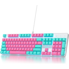 Viso dydžio mechaninė žaidimų klaviatūra, 104 klavišai su skaičių klaviatūra, laidinė RGB LED klaviatūra su raudonais jungikliais, 