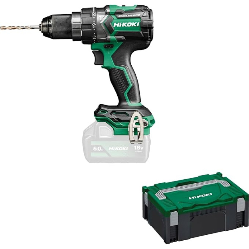 HIKOKI DV18DCW2Z akumuliatorinis gręžtuvas su 13 mm metaliniu belaidžiu griebtuvu (18 V, maks. Fiksuotas kietasis sukimo momentas: 140 Nm, bešepetėlinis, Priedai: Komplekte nėra akumuliatoriaus ir įkroviklio, 1 papildoma rankena, 1 HSCII dėklas)