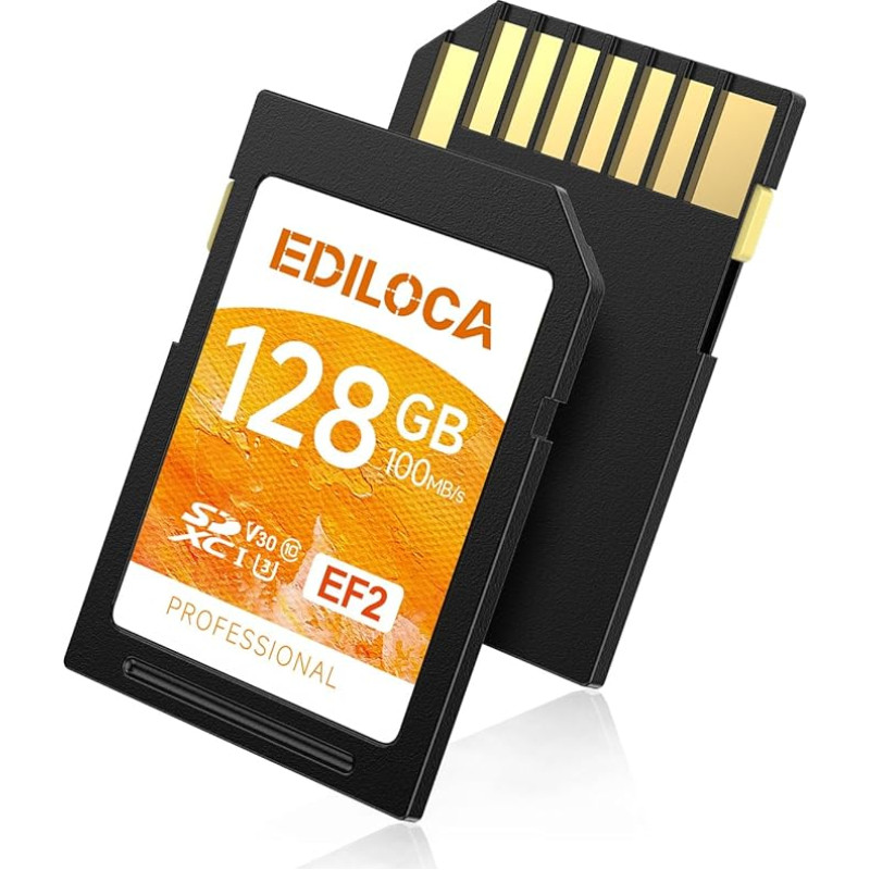 EF2 UHS-I atminties kortelė 128 GB, skaitymo greitis 100 MB/s, įrašymo greitis 90 MB/s, C10, U3, V30, 