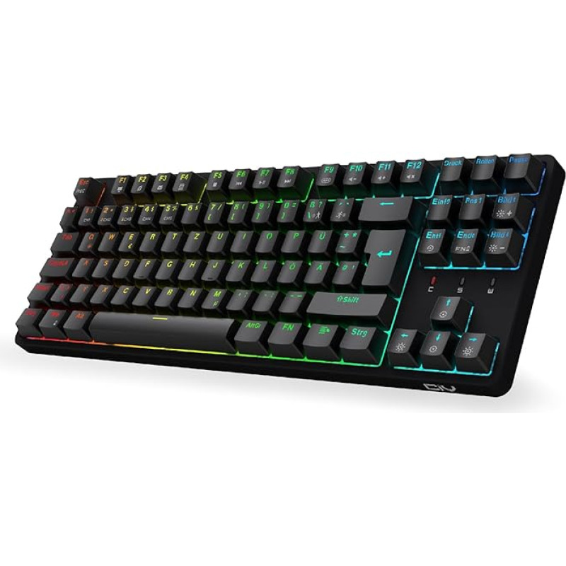 CIY X77 mechaninė žaidimų klaviatūra, 88 klavišai, QWERTZ išdėstymas, programuojamas RGB, trys reguliuojamo aukščio klavišai, C tipo laidas, 