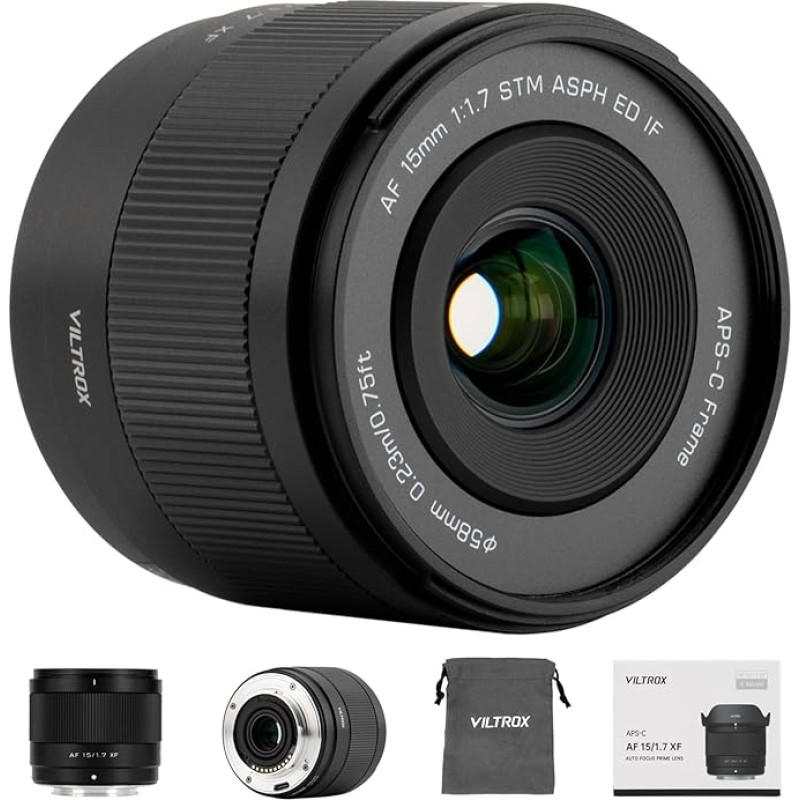 VILTROX 25 mm F1.7 XF APS-C objektyvas, AF 25 mm F1.7 X montavimo fotoaparato objektyvas Fuji XF, automatinio fokusavimo didelės diafragmos APS-C objektyvas, suderinamas su Fujifilm X-Mount fotoaparatais X-T4 X-T10 X-T20 X-E4 X-H1 X-Pro3