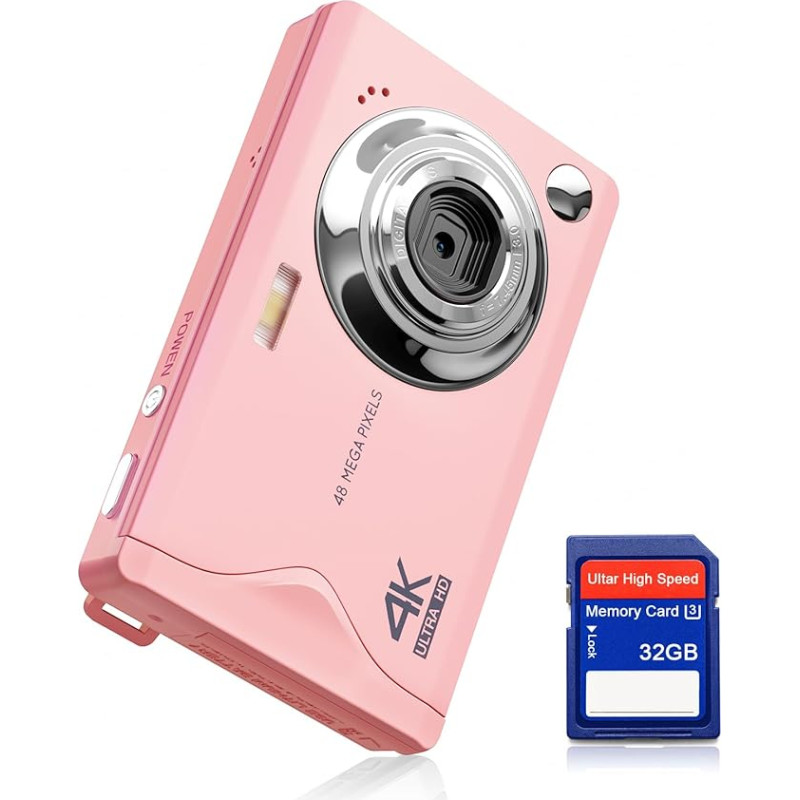 Digital Camera CCN, 48MP 1080P FHD Photo Camera with 3.0 Inch Screen, 16X Digital Zoom, Portable Compact Camera with 32GB TF Card, USB Cable, for Teenagers, Adults, Beginners, Pink