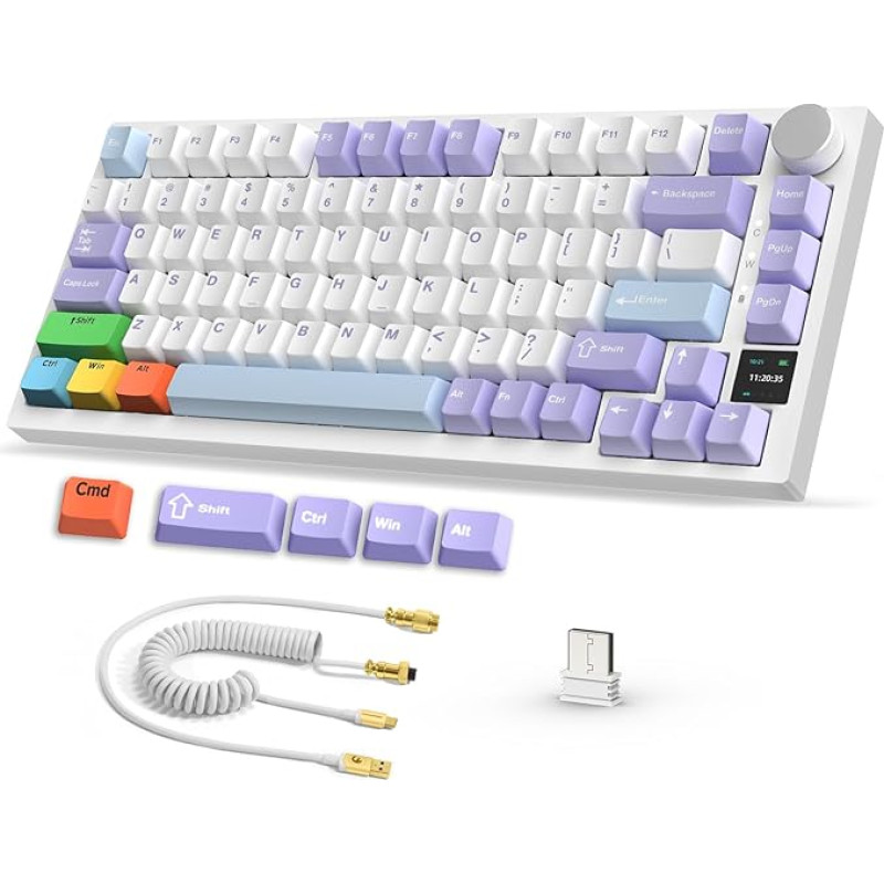 AJAZZ AK820PRO Fioletowy biały niebieski Flying Fish Shaft RGB pritaikyta klaviatūra ir dengtas 24K tikro aukso aviacijos kištukas, C02 balta C tipo galvutė ir penkių spalvų 