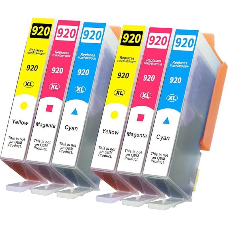 Yowell 920XL rašalo kasetės, suderinamos su HP 920 XL (žydros, purpurinės, geltonos spalvos), skirtos HP Officejet 6500A 6500 6000 7000 7500A 7500, 6 vnt.
