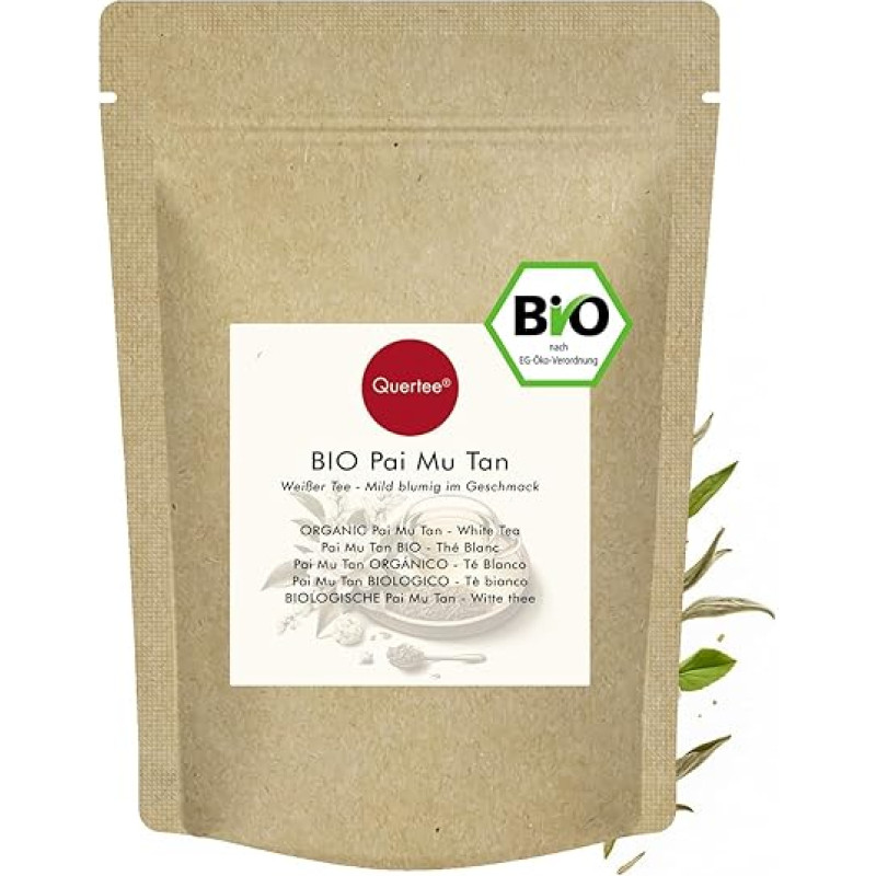 Baltoji arbata Pai Mu Tan Tea Organic | 100 g Premium Loose Tea | Gryna ekologiška ir natūrali ekologiška kokybė | Be dirbtinio aromato, be priedų