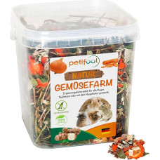 petifool Gemüsefarm (daržovių ūkis), 500 g, papildomas pašaras graužikams, natūralus pašaras triušiams, jūrų kiaulytėms, žiurkėnams, žiurkėnams, šinšiloms ir kitiems graužikams, be dirbtinių priedų, 100 % natūralus, rūšiai tinkamas pašaras