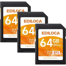 EF2 UHS-I atminties kortelė 64 GB, 3 vnt., skaitymo greitis 100 MB/s, įrašymo greitis 45 MB/s, C10, U1, V10, Full HD ir 4K vaizdo įrašai, SD kortelė profesionaliems fotografams