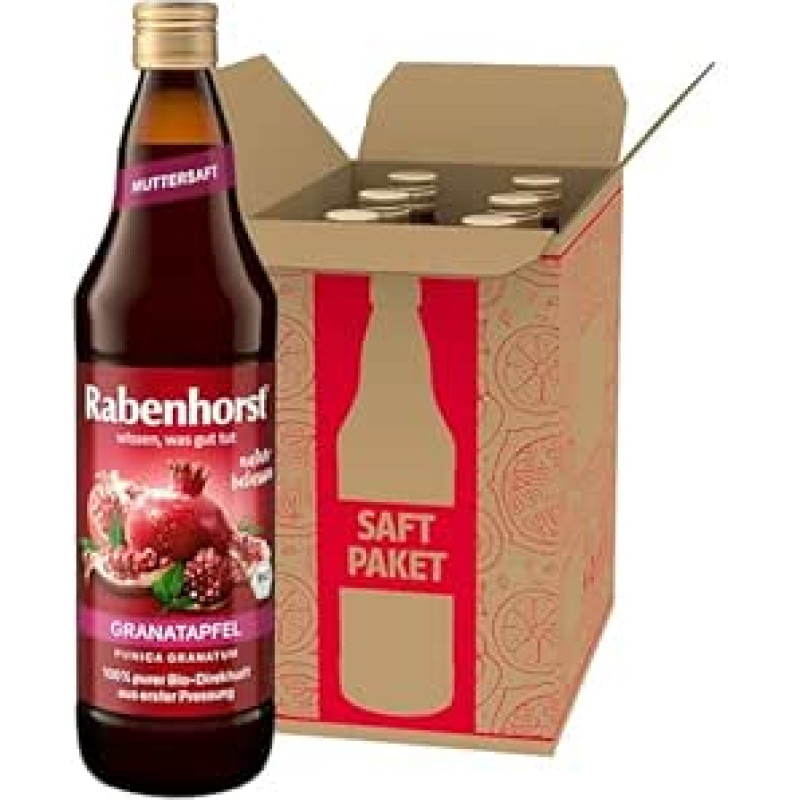 RABENHORST Granatų sulčių motinos sultys Ekologiškos 6 vnt. (6 x 700 ml) - 100 % grynos granatų sultys, išspaustos iš pirmo spaudimo