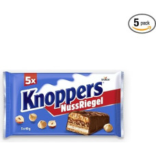 Knoppers Nut Bar - 1 x 200g (5 Bars) - Chocolate Bar with Milk and Nugat Cream, Hazelnuts, Caramel and Milk Chocolate