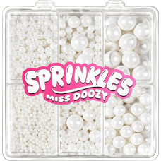 Valgomieji balti perlai Cukraus pabarstukai 130 g - 4 dydžių cukraus karoliukai tortų, keksiukų ir sausainių dekoravimui - idealiai tinka vestuvėms, gimtadieniui, Helovinui, Kalėdoms, pabarstymams (2 mm, 4 mm, 7 mm, 10 mm)