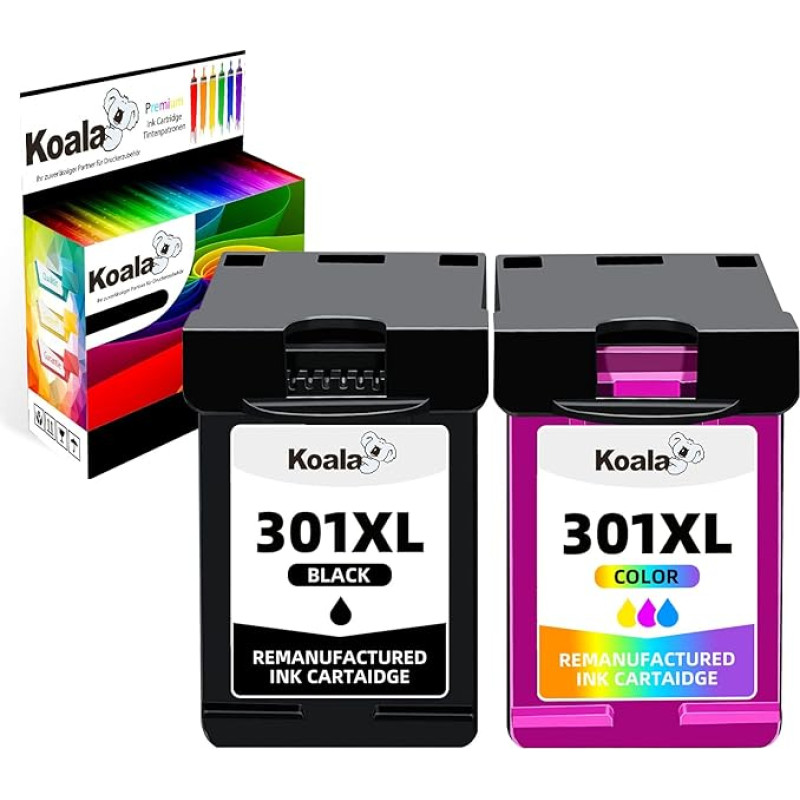 Koala 301XL restauruotos spausdintuvų kasetės, skirtos HP 301 XL daugiapakopės HP DeskJet 2540 1010 1510 2050 2544 2510 1050A 1000 OfficeJet 2620 4630 4632 2622 Envy 4504 5 5534 55536 (juodos spalvos,