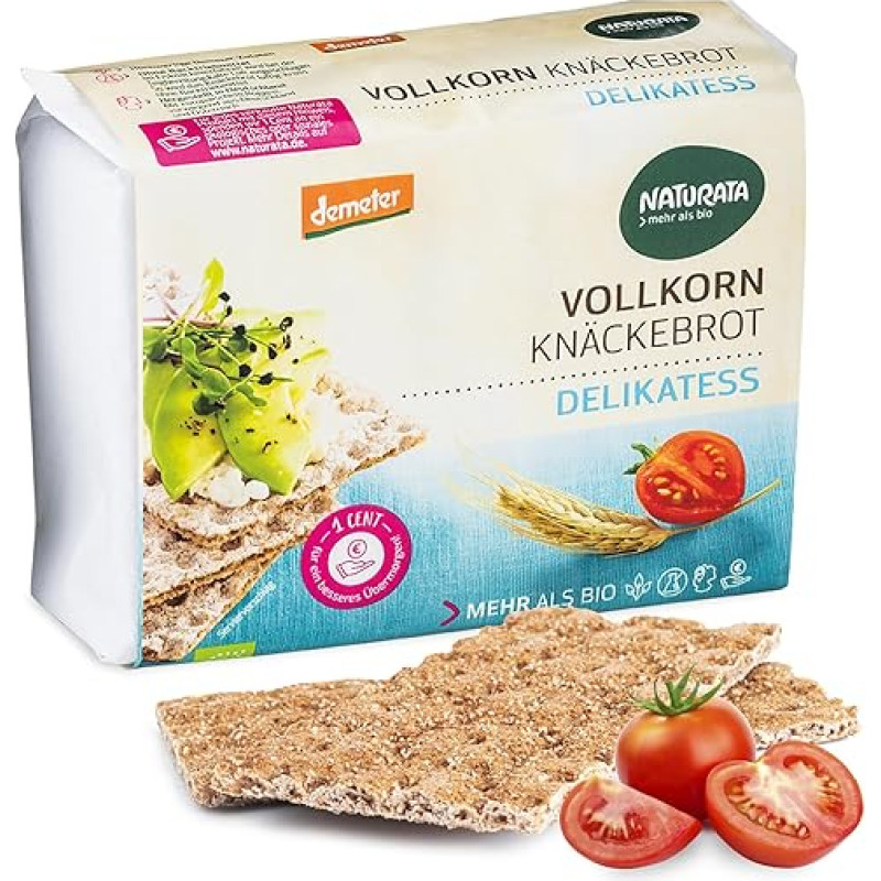 Naturata Organic Delikatess viso grūdo traškučiai - 250 g | traškūs ir orūs dėl krekingo lede | Demeter kokybė | be palmių aliejaus ir mielių | veganiški ir turtingi skaidulomis