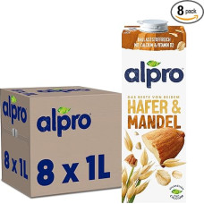 Alpro Oat Almond Drink, Vegan and Lactose Free, Rich in Fibre, with Calcium and Vitamins, Pack of 8 (8 x 1 L) UHT