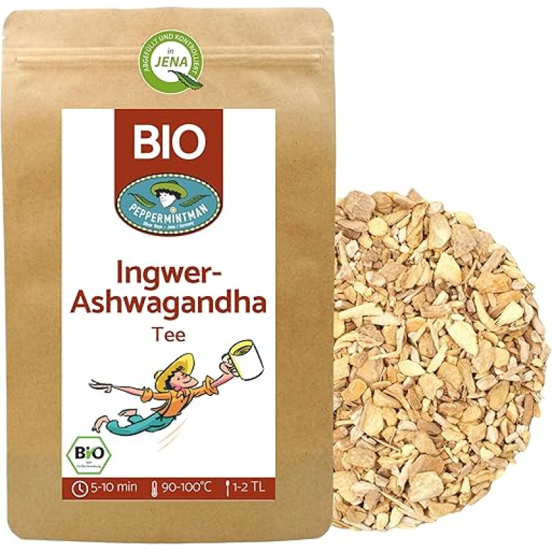 Ekologiška imbiero ašvagandos arbata 500 g - karšta ir šalta arbata jaunam ir senam - labai aromatinga imbiero ašvagandos arbata - patikrinta laboratorijoje - PEPPERMINTMAN