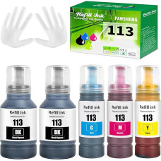 113 Tinte kompatibel mit Epson 113 Tintenfehlflaschen für ET-16150 ET-16600 ET-16650 ET-15000 ET-5100 ET-5150 ET-5160 ET-5170 ET-5800 ET-5850 ET-5880 Pro ET-5800 Drucker (5 Pack 2BK/C/M/Y)