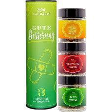 Hallingers Genuss Manufaktur Tea Gift Set Recovery - 3 Varieties Premium Loose Tea in Elegant Gift Tin, Vegan Tea Set 