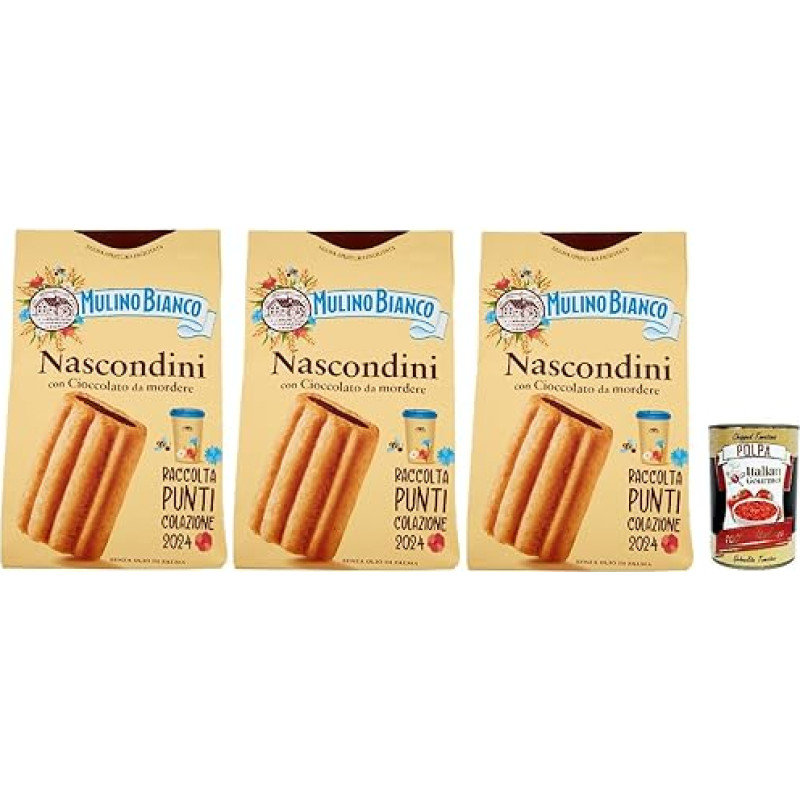Mulino Bianco Nascondini Biscotti con Cioccolato da Mordere, sausainiai su šokoladu gabalėliais, skirti kramtyti, sausainiai, 3 x 330 g + Italian Gourmet Polpa 400 g