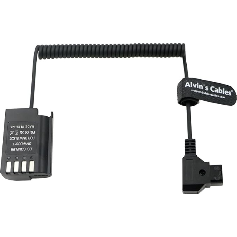 Alvin's Cables DMW-DCC17 DMW-BLK22 Dummy Battery to D-Tap Power Adapter Spiral Cable for Panasonic Lumix S5 S5II S5K S5C GH6 GH5II G9 G9II Camera