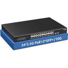 YuanLey 26 prievadų 2.5G PoE komutatorius, nevaldomas, 24 x 2.5G Base-T PoE prievadai, 2 x 10G SFP+, IEEE802.3af/at, 400W, suderinamas su 100/1000/2500Mb/s, metalinis korpusas, stalinis / stovo tipo 2.5Gbe tinklo komutatorius