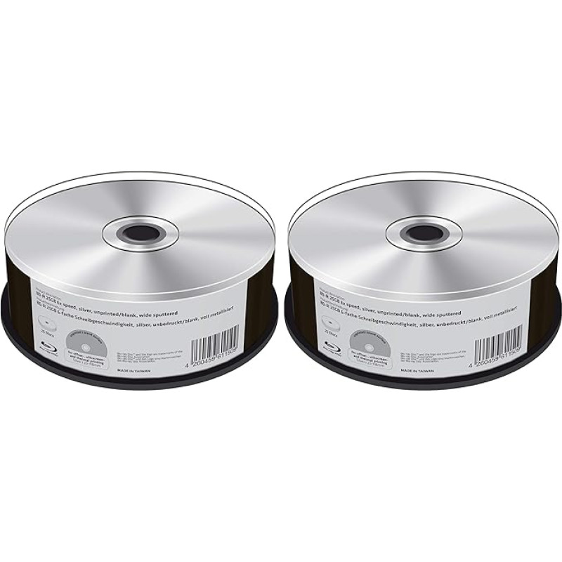 MediaRange BD-R 25GB 6-fache Schreibgeschwindigkeit, Silber, Unbedruckt/Blank, voll Metallisiert, 25er Cakebox (Packung mit 2)