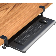 BONTEC Keyboard Tray, Under Desk Extendable with C Clamp, Large Format, Stable Sliding Keyboard Stand, 650 (760 mm Including Clamps) x 300 mm, Vintage Brown, Wood Materials